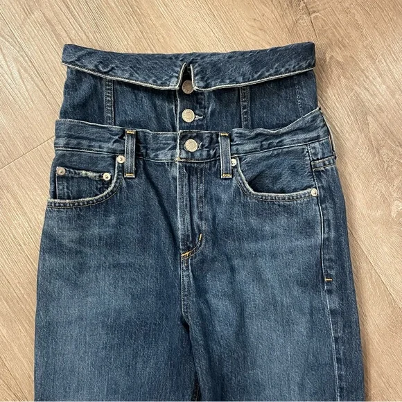 Agolde Vanna Corset Jeans High Waist Belted Foldover Cotton Denim in Blue - Picture 9 of 12